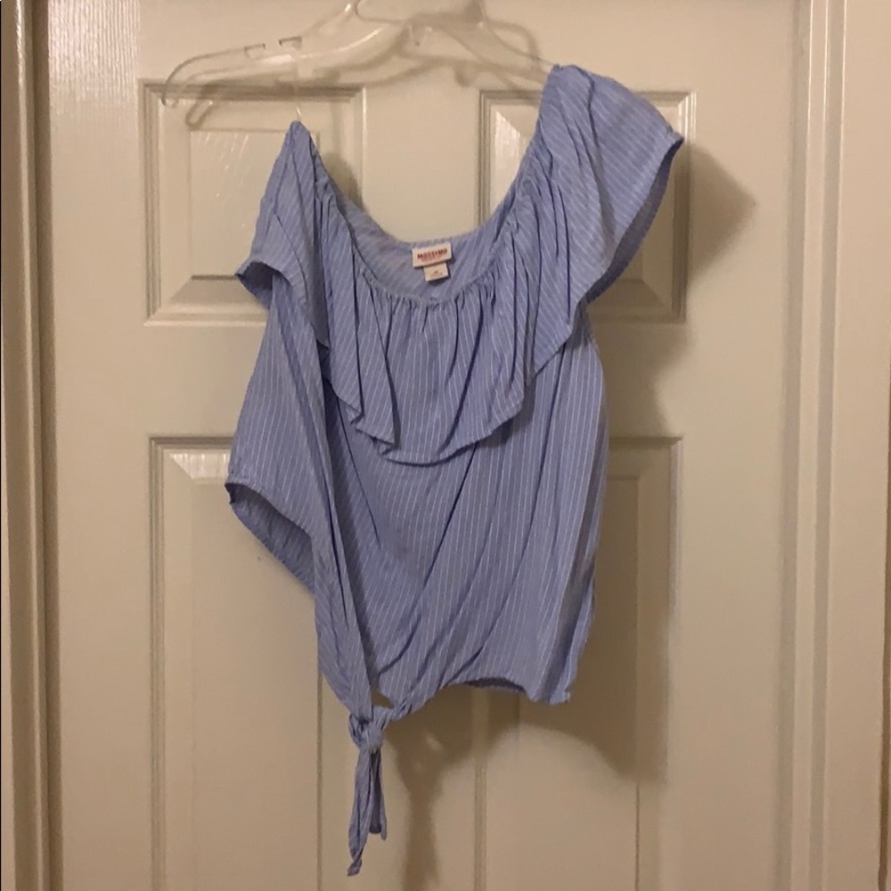 Mossimo blue and white one shoulder top - Picture 2 of 6
